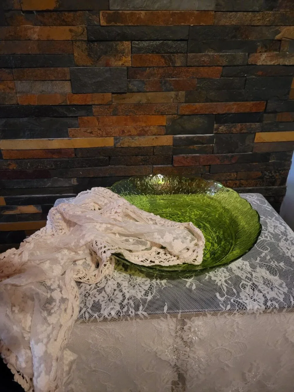 Vintage Tiara Exclusives Chantilly Green Flared Serving Bowl 12.5